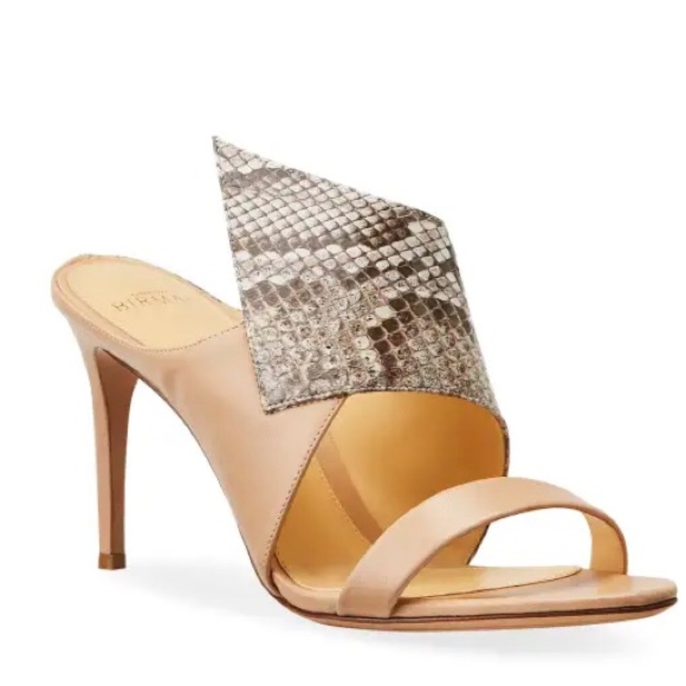 Alexandre Birman Margot 85mm Python/Napa Slide Sandals Nude